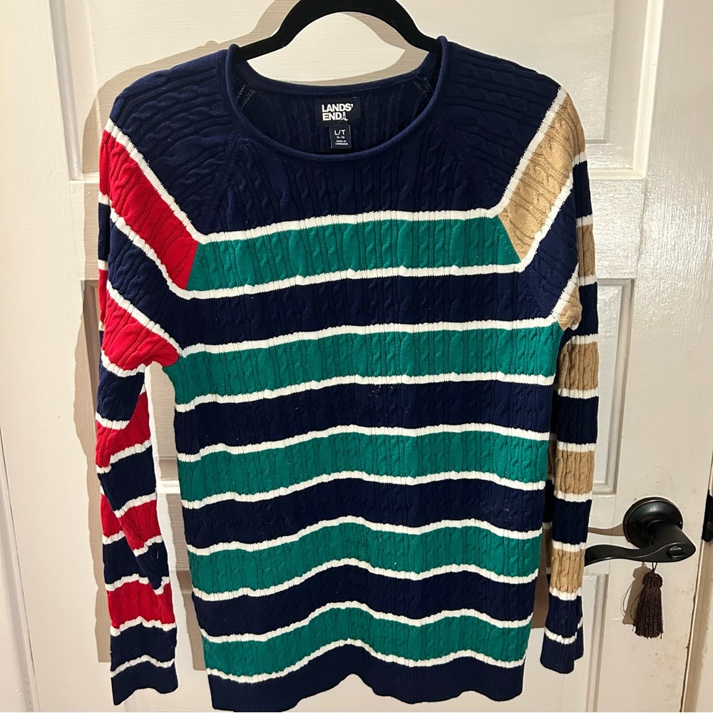 Lands End Multi Color Striped Crewneck Sweater